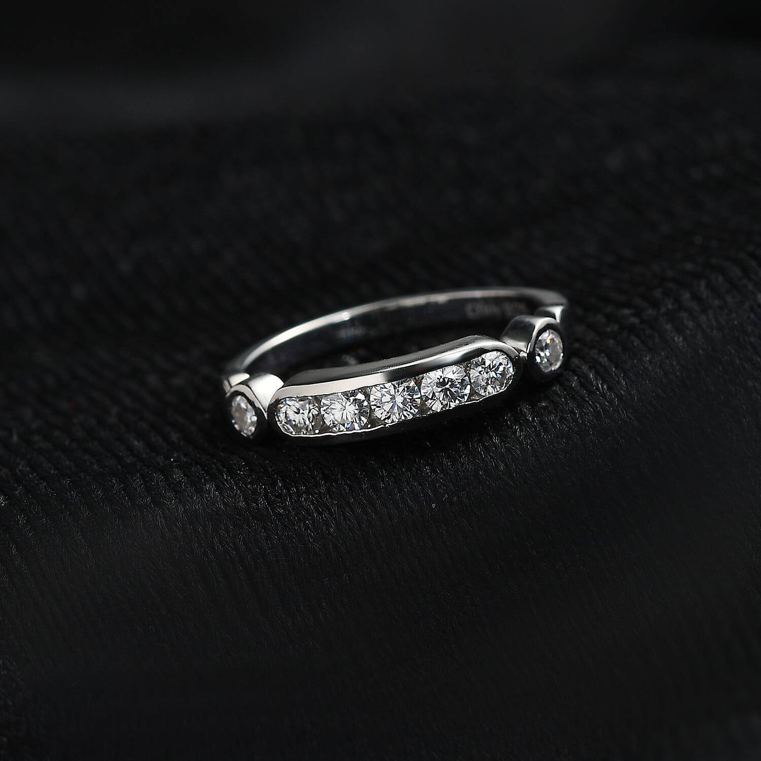 Moissanite Ring in Platinum Over Sterling Silver (Size 10) 0.50 ctw