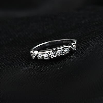 Moissanite Ring in Platinum Over Sterling Silver (Size 10) 0.50 ctw
