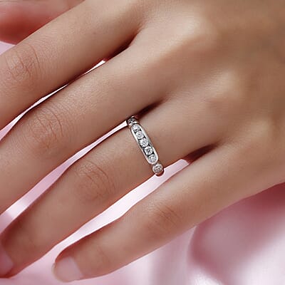 Moissanite Ring in Platinum Over Sterling Silver (Size 10) 0.50 ctw