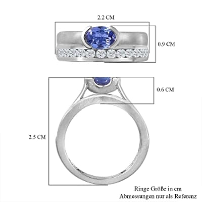 Tanzanite and White Zircon 1.59 ctw Fancy Ring in Rhodium Over Sterling Silver (Size 8.0) (5.21 g)