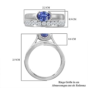 Tanzanite and White Zircon 1.66 ctw Fancy Ring in Rhodium Over Sterling Silver (Size 9)