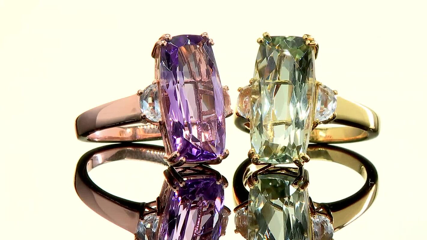 Premium Rose De France Amethyst and White Topaz 13.00 ctw Solitaire Ring in Vermeil Rose Gold Over Sterling Silver (Size 8.0)