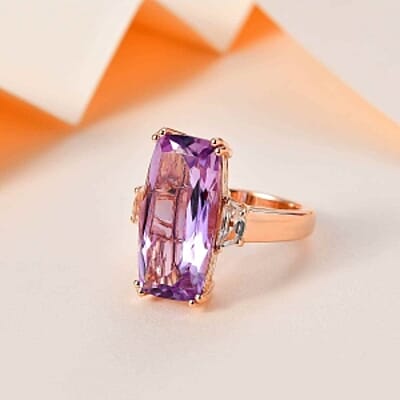 Premium Rose De France Amethyst and White Topaz 13.00 ctw Solitaire Ring in Vermeil Rose Gold Over Sterling Silver (Size 8.0)