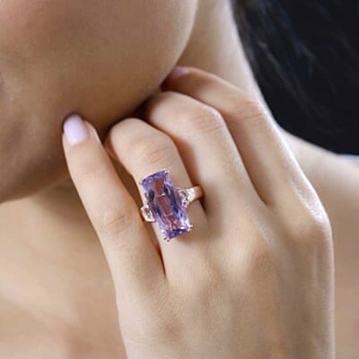 Premium Rose De France Amethyst and White Topaz 13.00 ctw Solitaire Ring in Vermeil Rose Gold Over Sterling Silver (Size 8.0)
