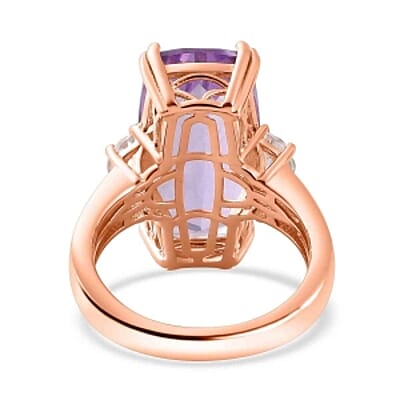 Premium Rose De France Amethyst and White Topaz 13.00 ctw Solitaire Ring in Vermeil Rose Gold Over Sterling Silver (Size 8.0)
