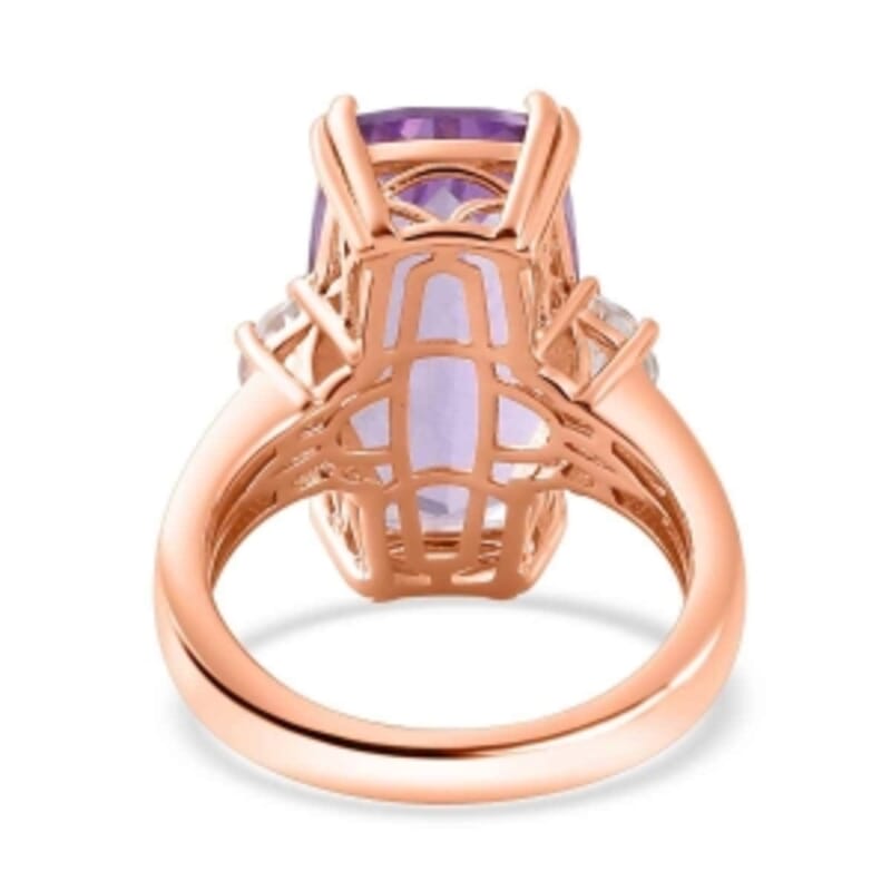 Premium Rose De France Amethyst and White Topaz 13.00 ctw Solitaire Ring in Vermeil Rose Gold Over Sterling Silver (Size 8.0)