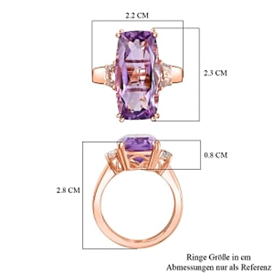 Premium Rose De France Amethyst and White Topaz 13.00 ctw Solitaire Ring in Vermeil Rose Gold Over Sterling Silver (Size 8.0)