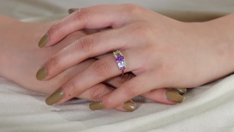 Multi Gemstone 5 Stone Ring in Platinum Over Sterling Silver (Size 10) 2.20 ctw