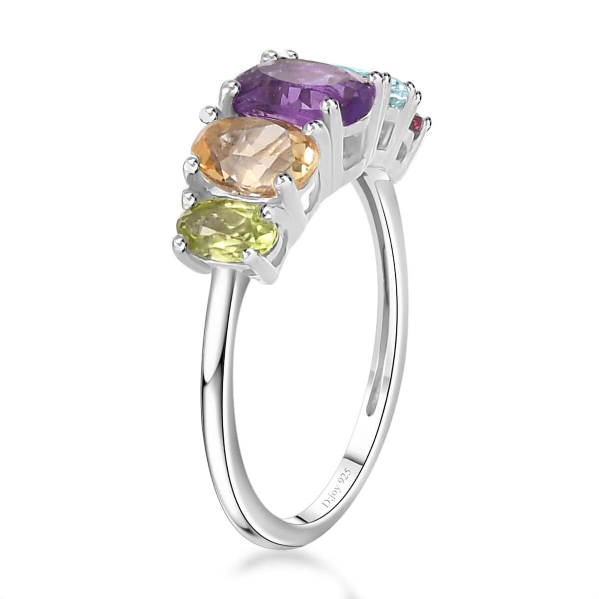 Multi Gemstone 5 Stone Ring in Platinum Over Sterling Silver (Size 10) 2.20 ctw image number 3