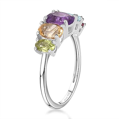 Multi Gemstone 5 Stone Ring in Platinum Over Sterling Silver (Size 10.0) 2.20 ctw
