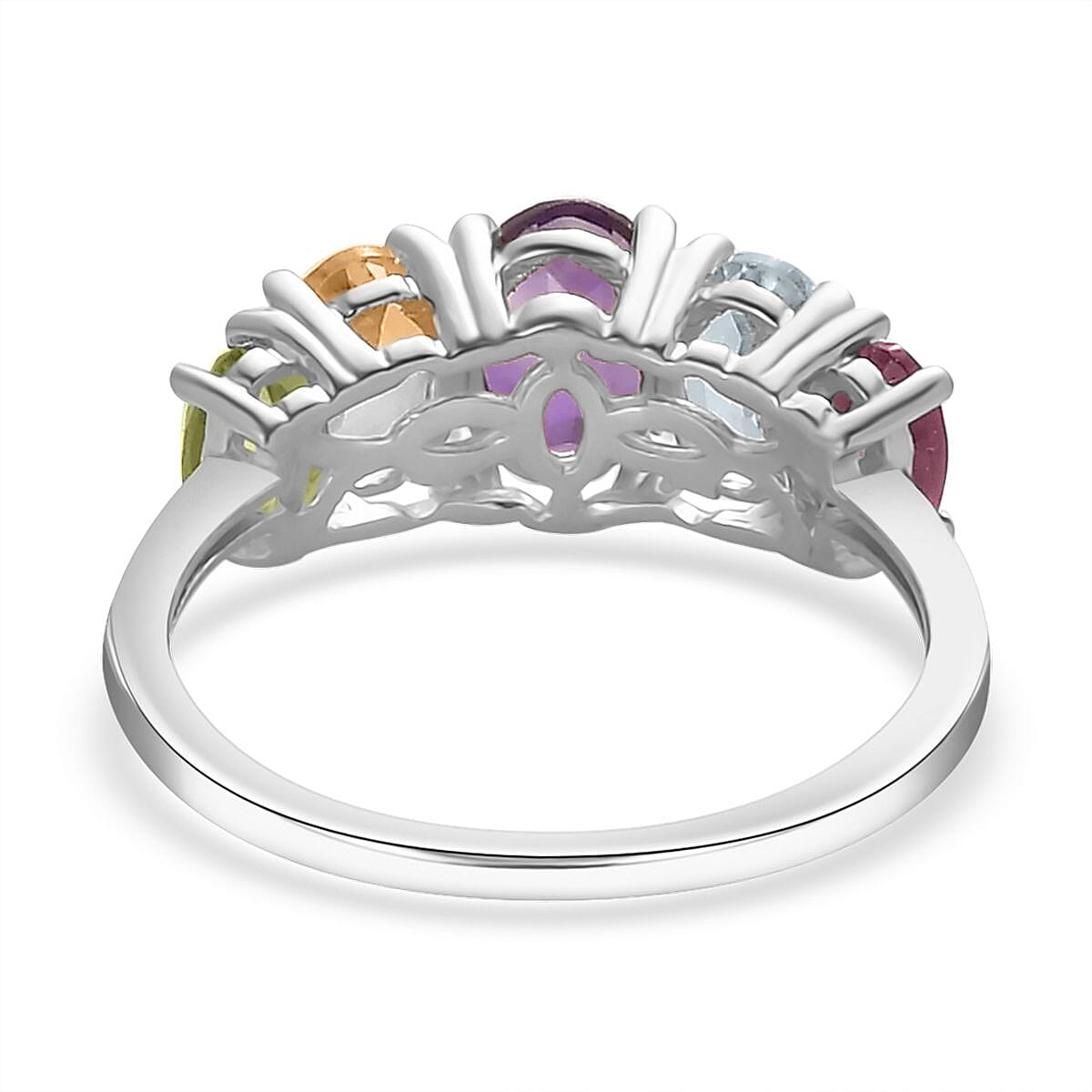 Multi Gemstone 5 Stone Ring in Platinum Over Sterling Silver (Size 10.0) 2.20 ctw
