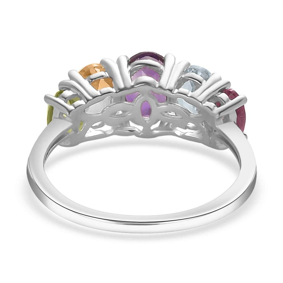 Multi Gemstone 5 Stone Ring in Platinum Over Sterling Silver (Size 10.0) 2.20 ctw image number 4