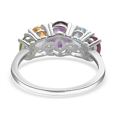 Multi Gemstone 5 Stone Ring in Platinum Over Sterling Silver (Size 10.0) 2.20 ctw