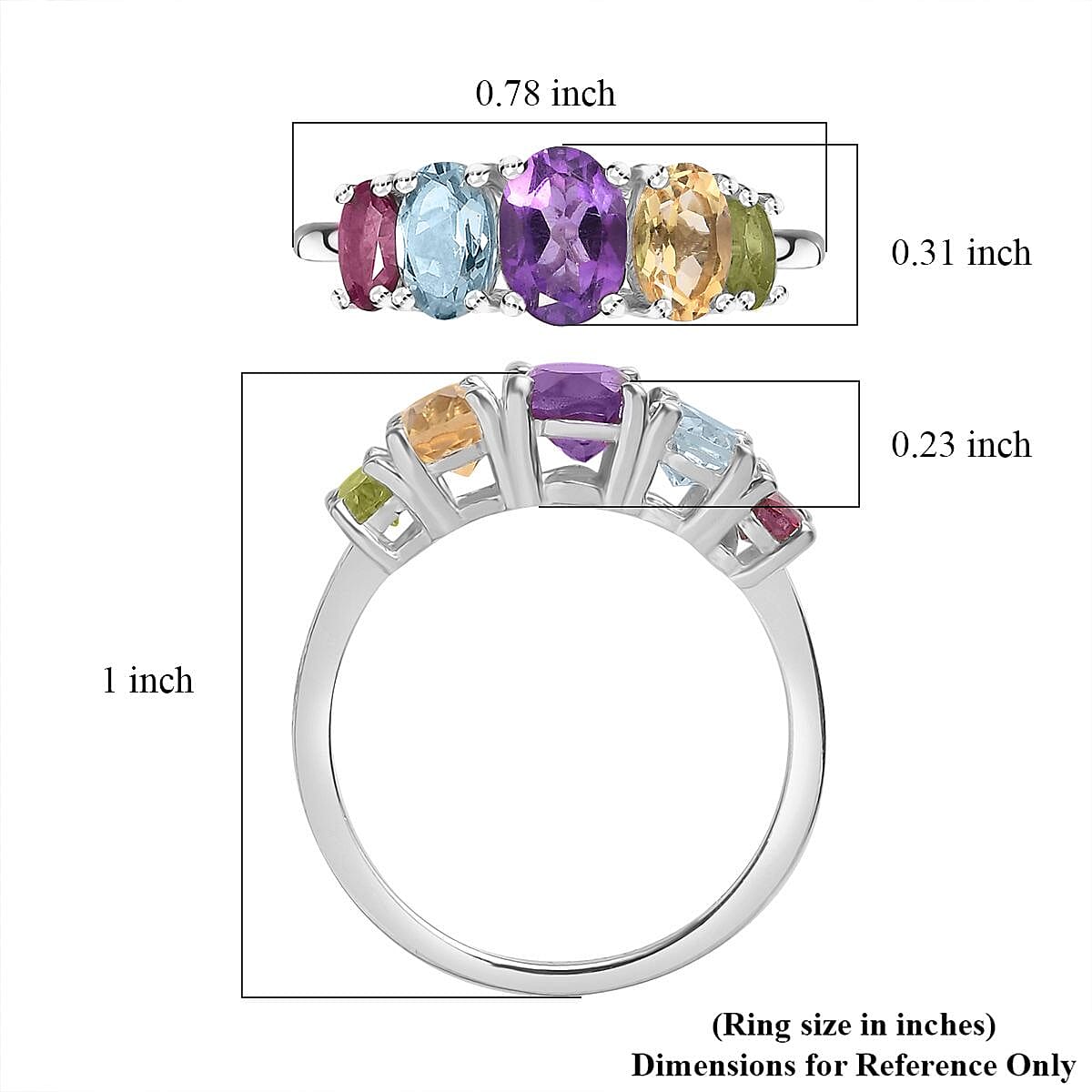 Multi Gemstone 5 Stone Ring in Platinum Over Sterling Silver (Size 10.0) 2.20 ctw