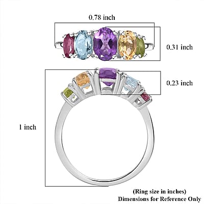 Multi Gemstone 5 Stone Ring in Platinum Over Sterling Silver (Size 10.0) 2.20 ctw