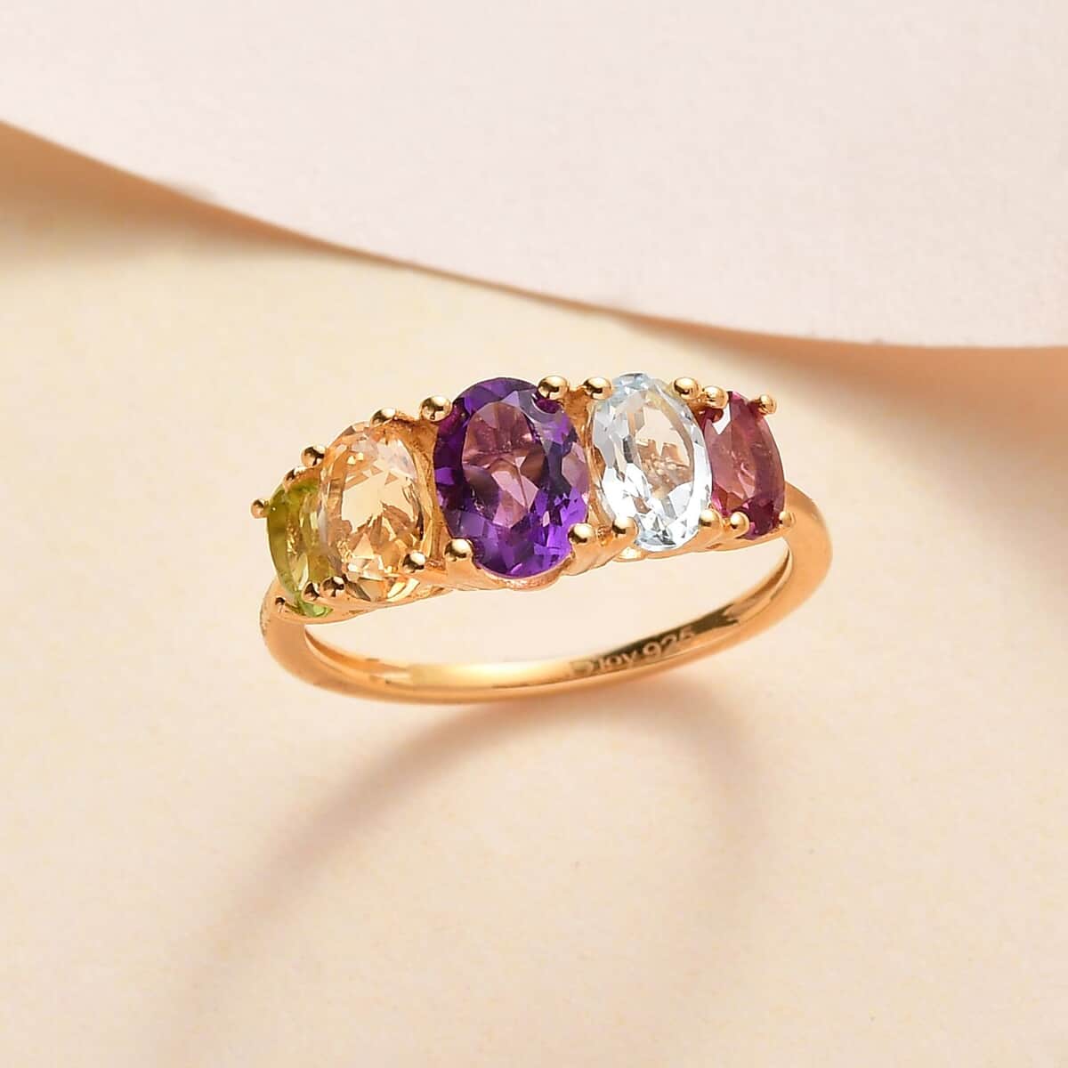 Multi Gemstone 5 Stone Ring in Vermeil Yellow Gold Over Sterling Silver (Size 10.0) 2.20 ctw image number 1