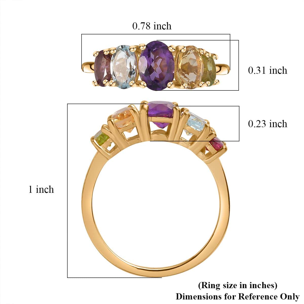 Multi Gemstone 5 Stone Ring in Vermeil Yellow Gold Over Sterling Silver (Size 10.0) 2.20 ctw image number 5
