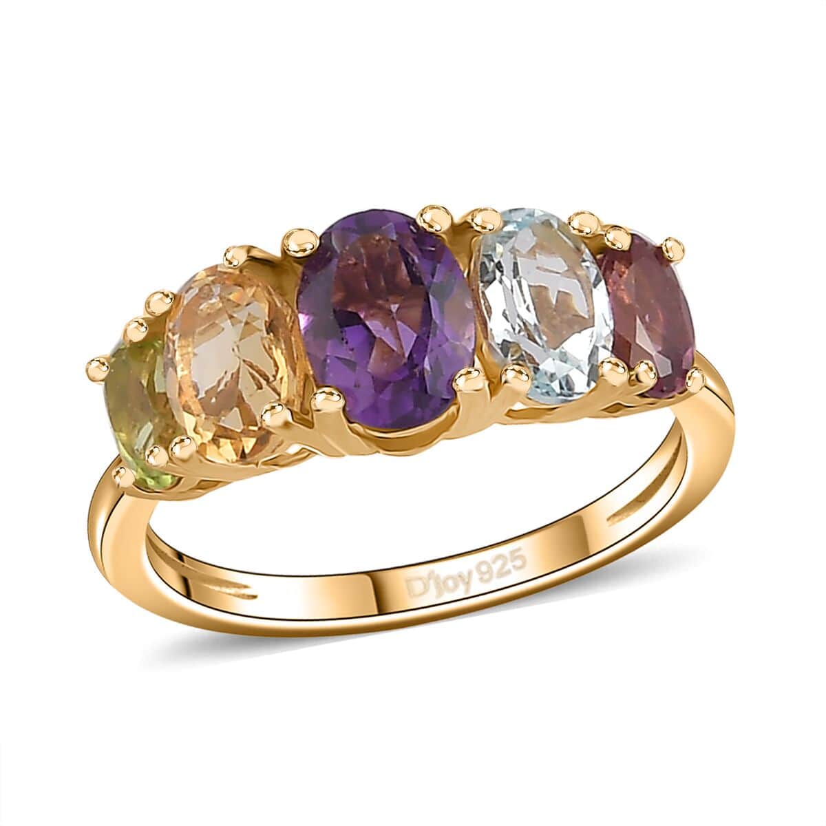 Multi Gemstone 5 Stone Ring in Vermeil Yellow Gold Over Sterling Silver (Size 7.0) 2.20 ctw image number 0