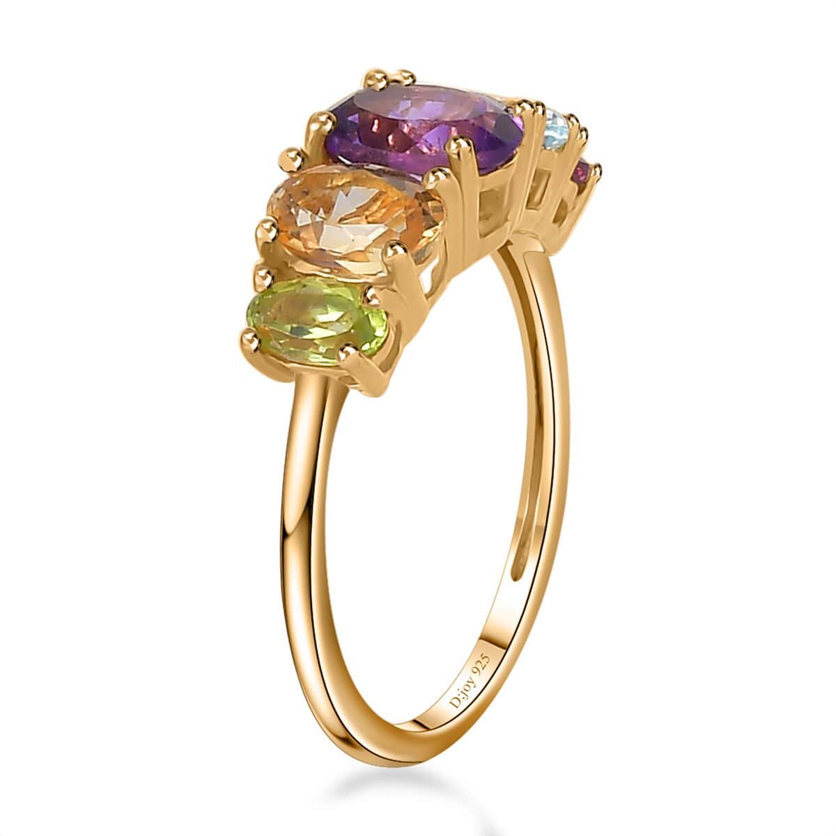 Multi Gemstone 5 Stone Ring in Vermeil Yellow Gold Over Sterling Silver (Size 7.0) 2.20 ctw image number 3
