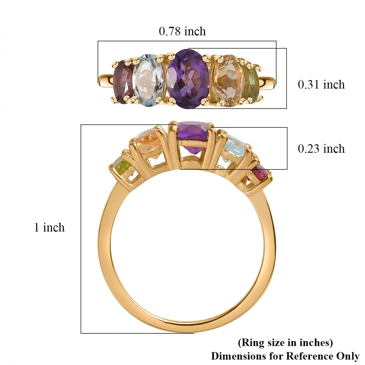 Multi Gemstone 5 Stone Ring in Vermeil Yellow Gold Over Sterling Silver (Size 7.0) 2.20 ctw image number 5