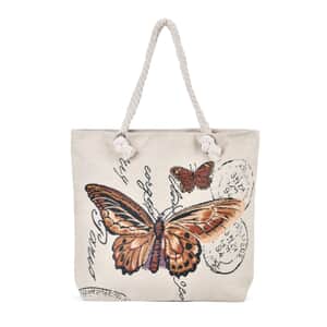 Red Butterfly Pattern Jute Large Tote Bag