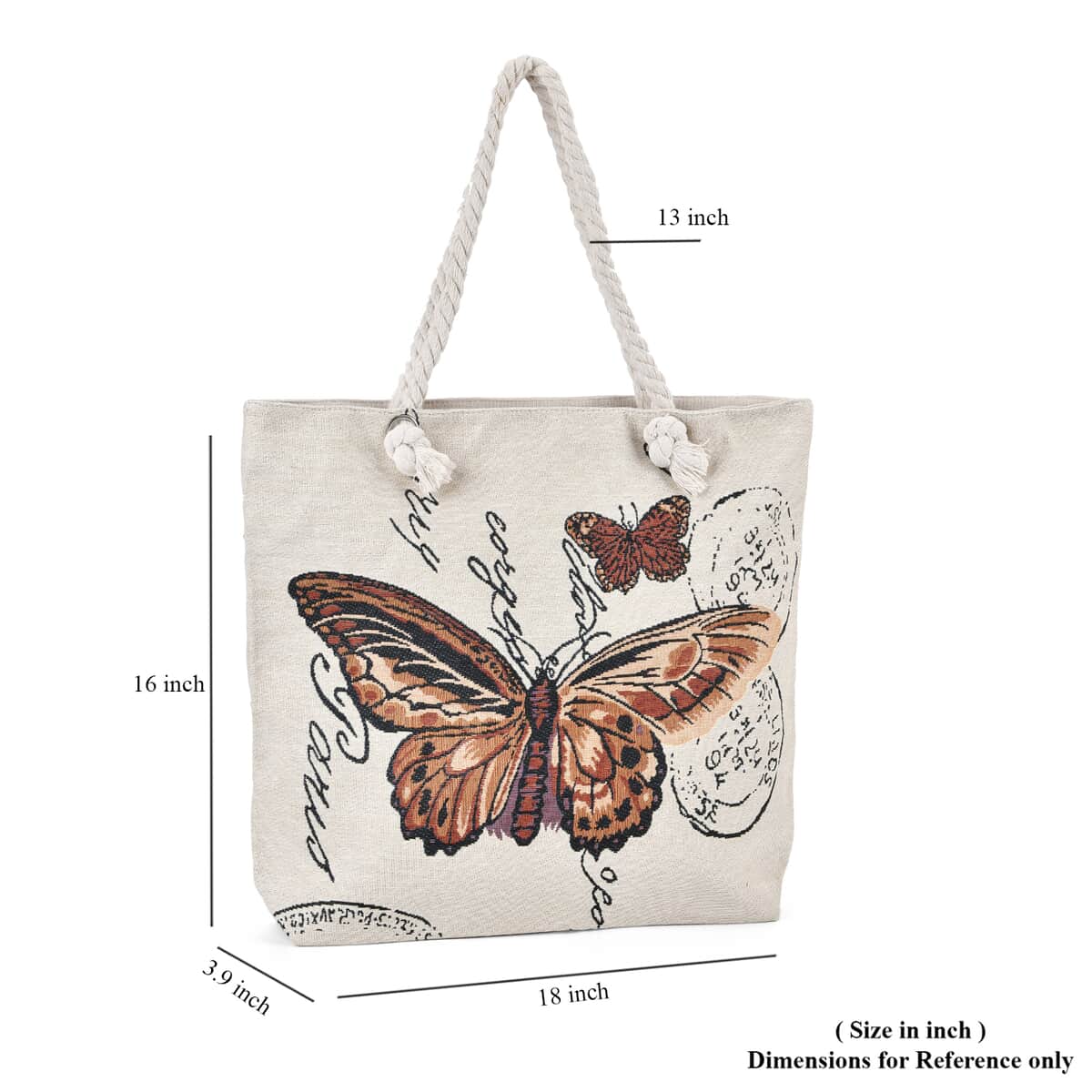 Red Butterfly Pattern Jute Large Tote Bag image number 6