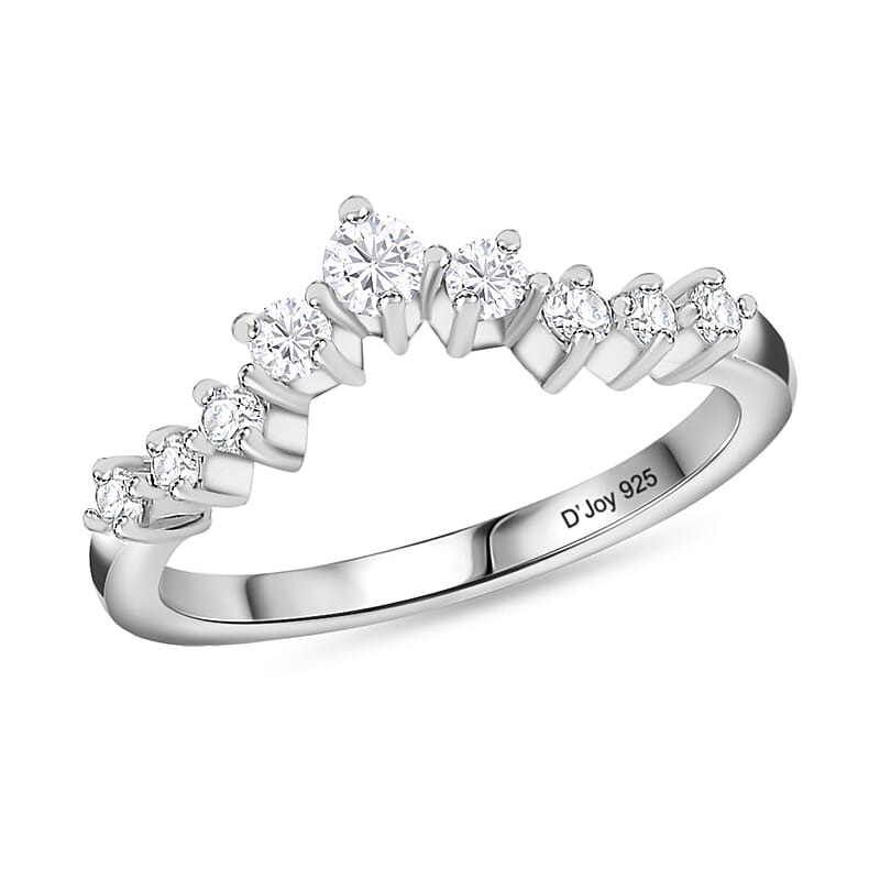 Moissanite Wishbone Ring in Platinum Over Sterling Silver (Size 10.0) 0.25 ctw