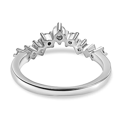 Moissanite Wishbone Ring in Platinum Over Sterling Silver (Size 10.0) 0.25 ctw