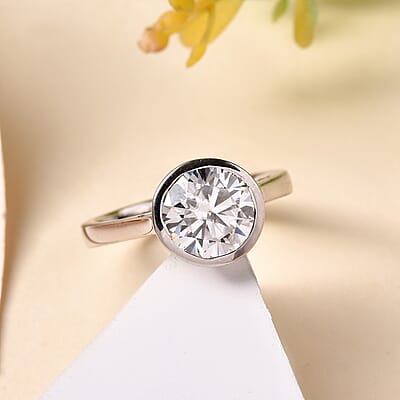 Moissanite Solitaire Ring in Platinum Over Sterling Silver (Size 10.0) 2.00 ctw