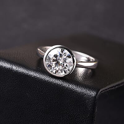 Moissanite Solitaire Ring in Platinum Over Sterling Silver (Size 10.0) 2.00 ctw