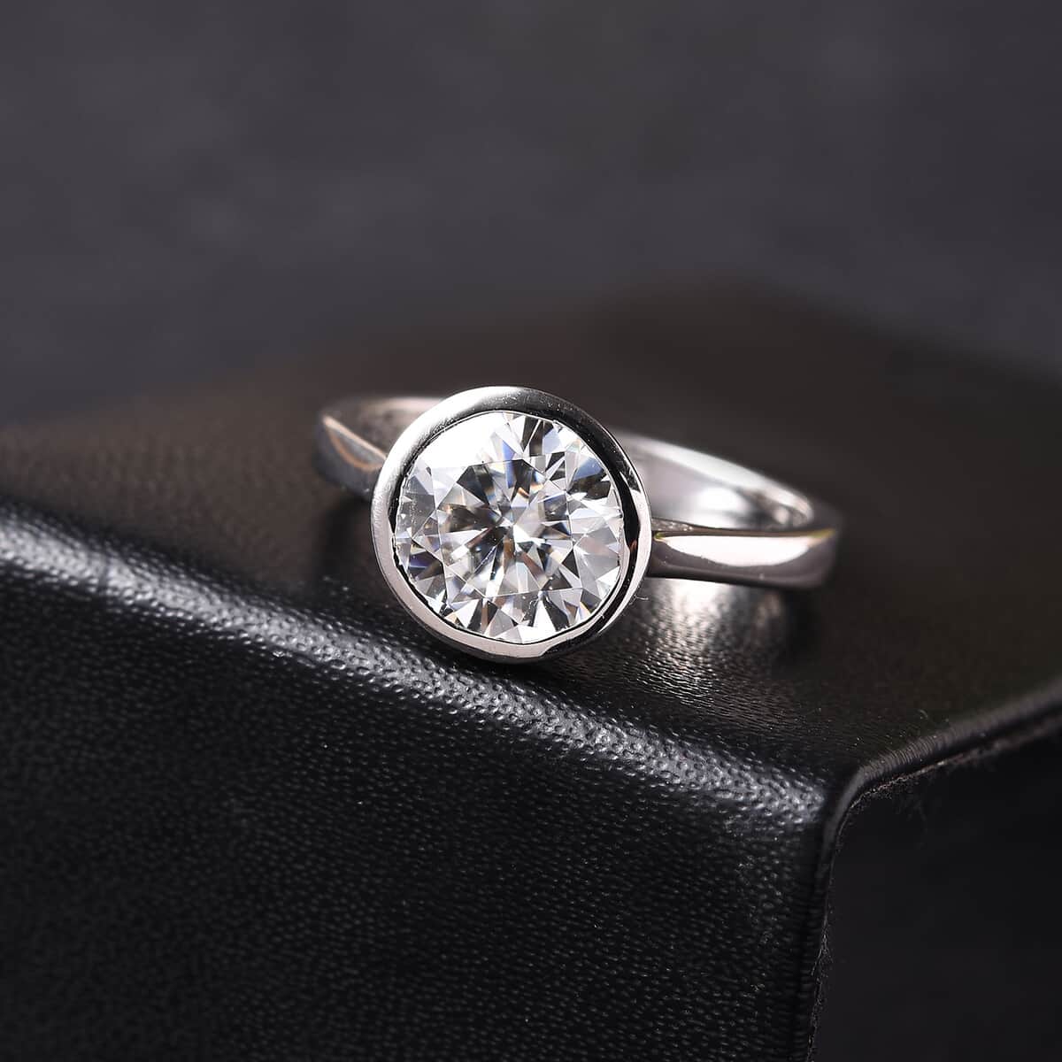 Mother’s Day Gift Moissanite Solitaire Ring in Platinum Over Sterling Silver (Size 10.0) 2.00 ctw image number 2