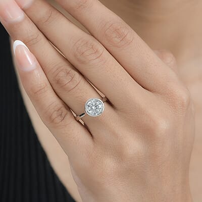 Moissanite Solitaire Ring in Platinum Over Sterling Silver (Size 10.0) 2.00 ctw