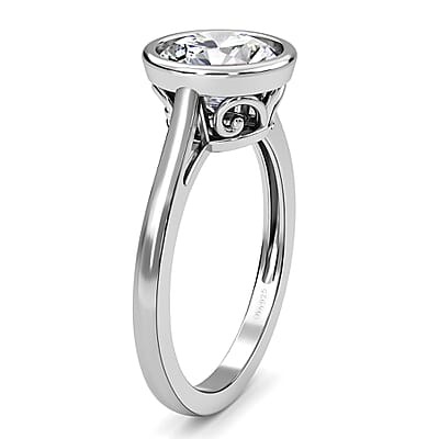 Moissanite Solitaire Ring in Platinum Over Sterling Silver (Size 10.0) 2.00 ctw