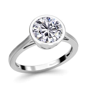 Moissanite Solitaire Ring in Platinum Over Sterling Silver (Size 7.0) 2.00 ctw