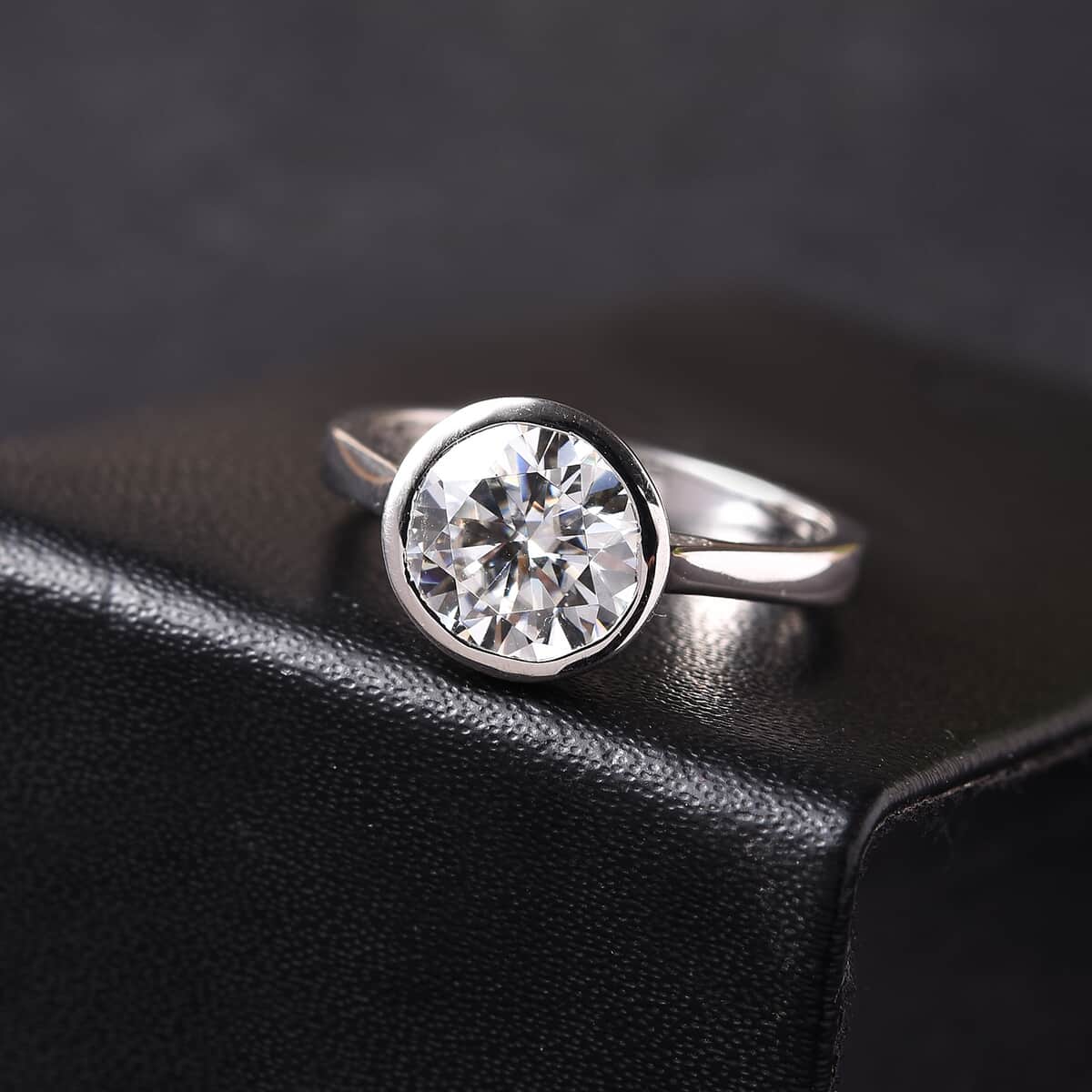 Moissanite Solitaire Ring in Platinum Over Sterling Silver (Size 7.0) 2.00 ctw image number 2