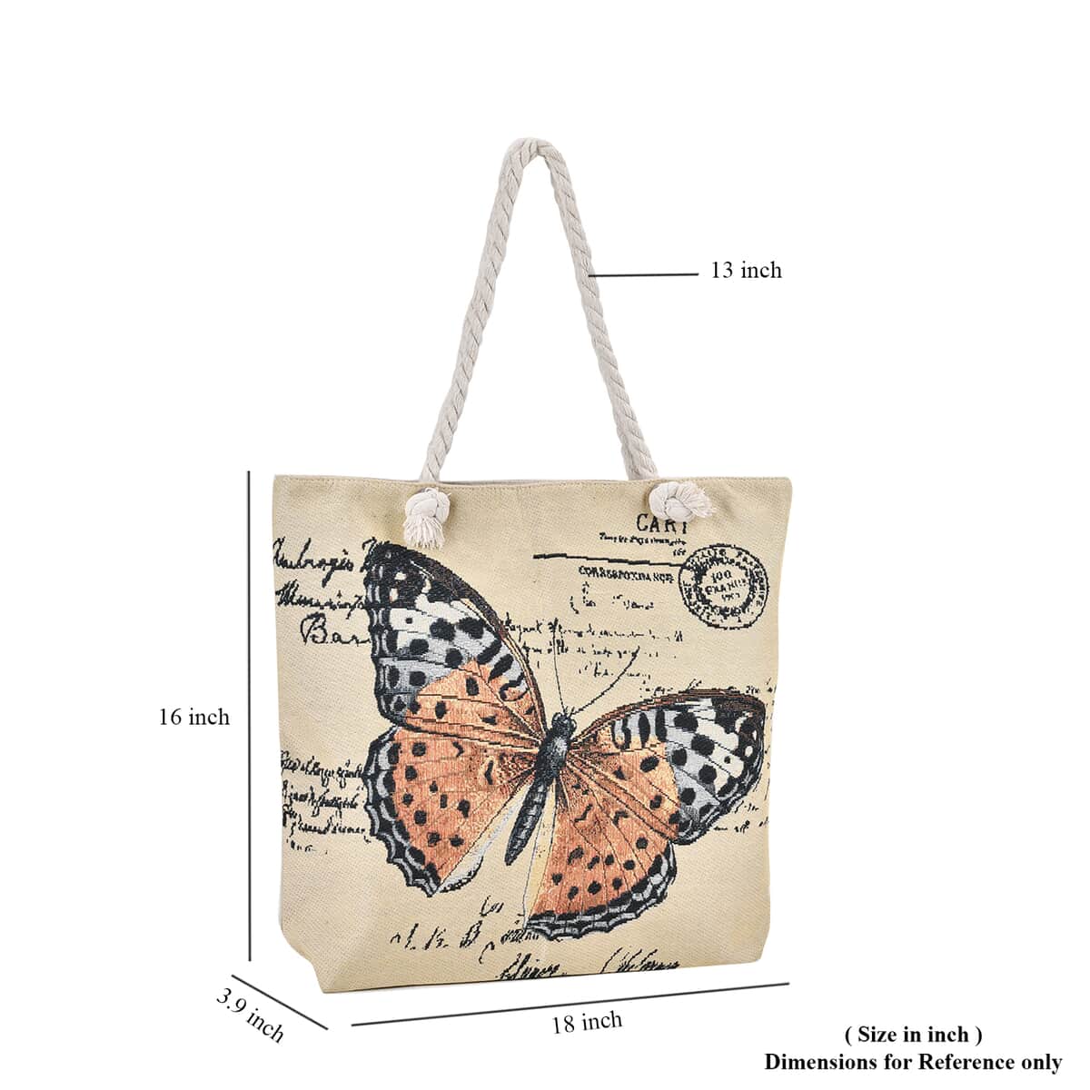 Yellow Butterfly Pattern Jute Large Tote Bag image number 6