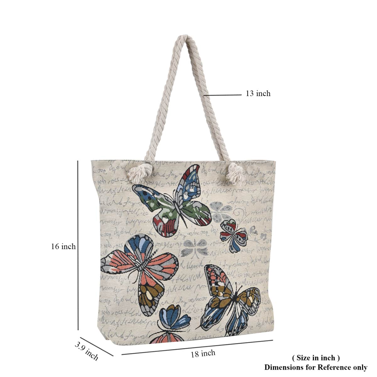 Multi Color Butterfly Pattern Jute Large Tote Bag image number 6