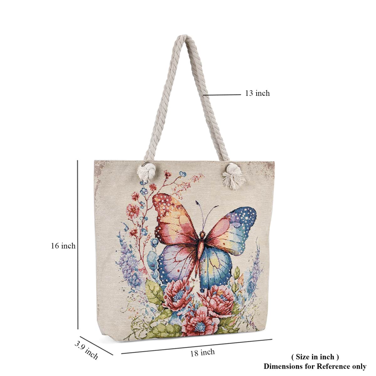 Pink Butterfly Pattern Jute Large Tote Bag image number 6