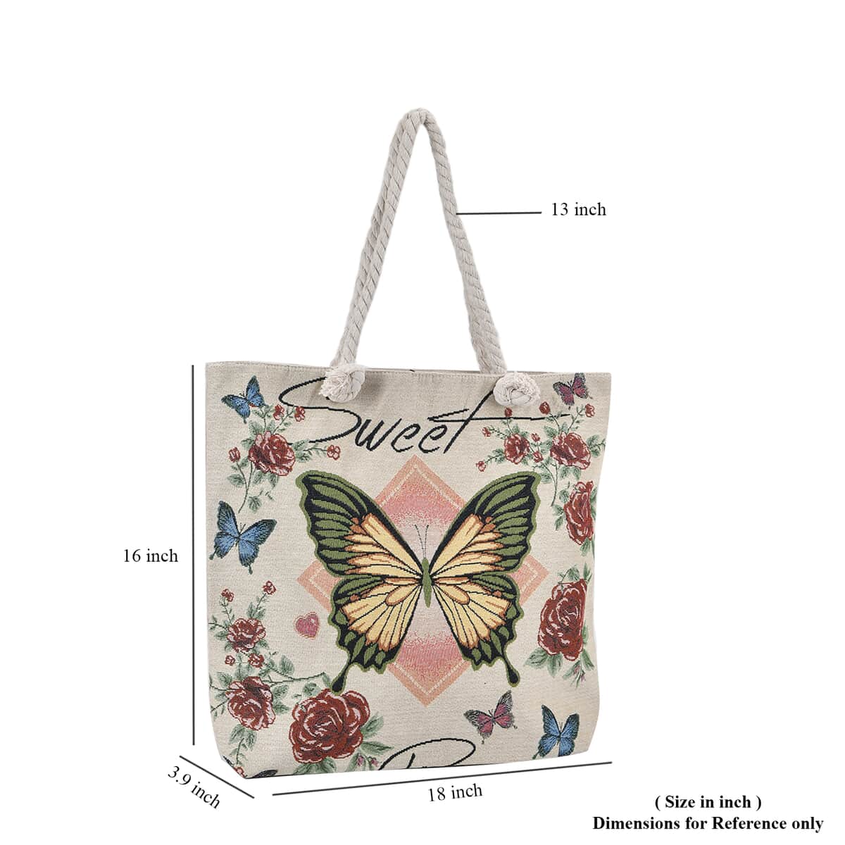 Orange Butterfly Pattern Jute Large Tote Bag image number 6