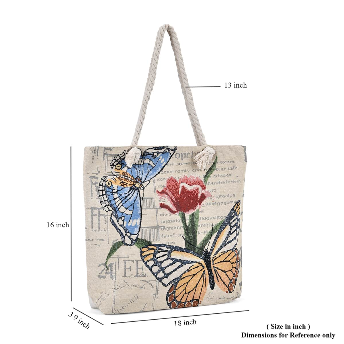 White Butterfly Pattern Jute Large Tote Bag image number 6
