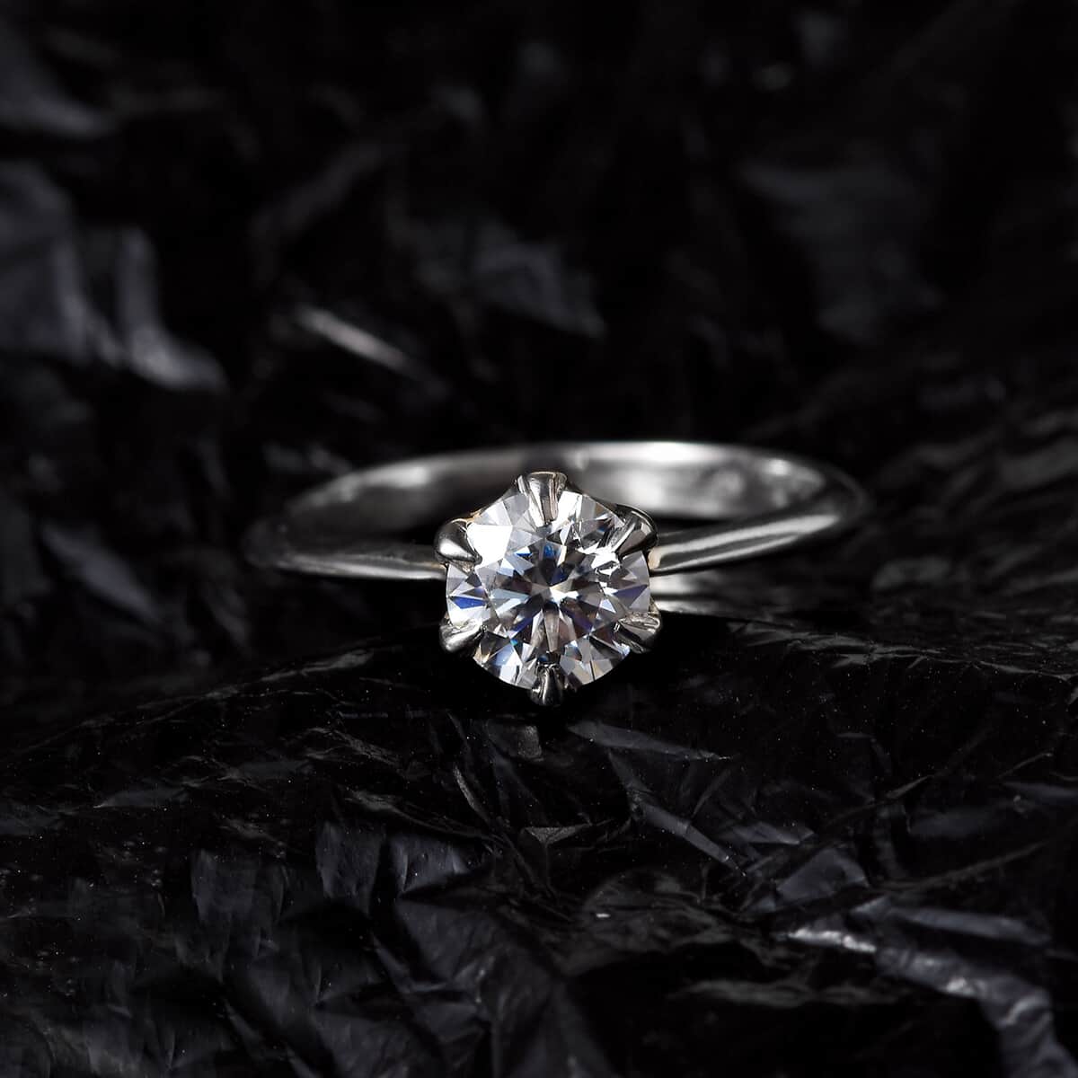Moissanite (Rnd 6mm) Solitaire Ring in Platinum Over Sterling Silver (Size 10.0) 0.75 ctw image number 2