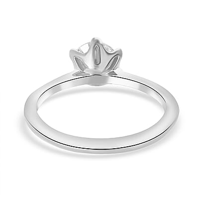 Moissanite Solitaire Ring in Platinum Over Sterling Silver (Size 10.0) 0.75 ctw