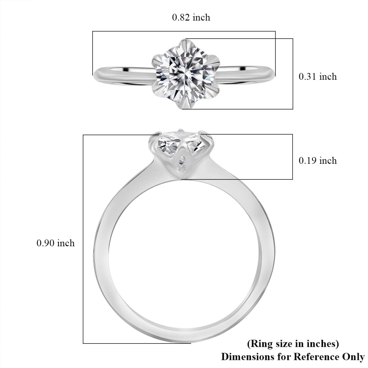 Moissanite Solitaire Ring in Platinum Over Sterling Silver (Size 10.0) 0.75 ctw image number 6