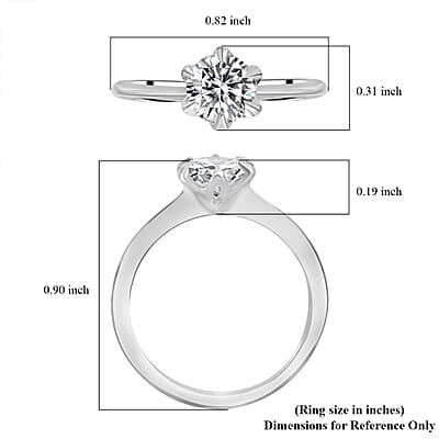 Moissanite Solitaire Ring in Platinum Over Sterling Silver (Size 10.0) 0.75 ctw
