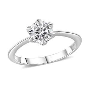 Moissanite Solitaire Ring in Platinum Over Sterling Silver (Size 7.0) 0.75 ctw