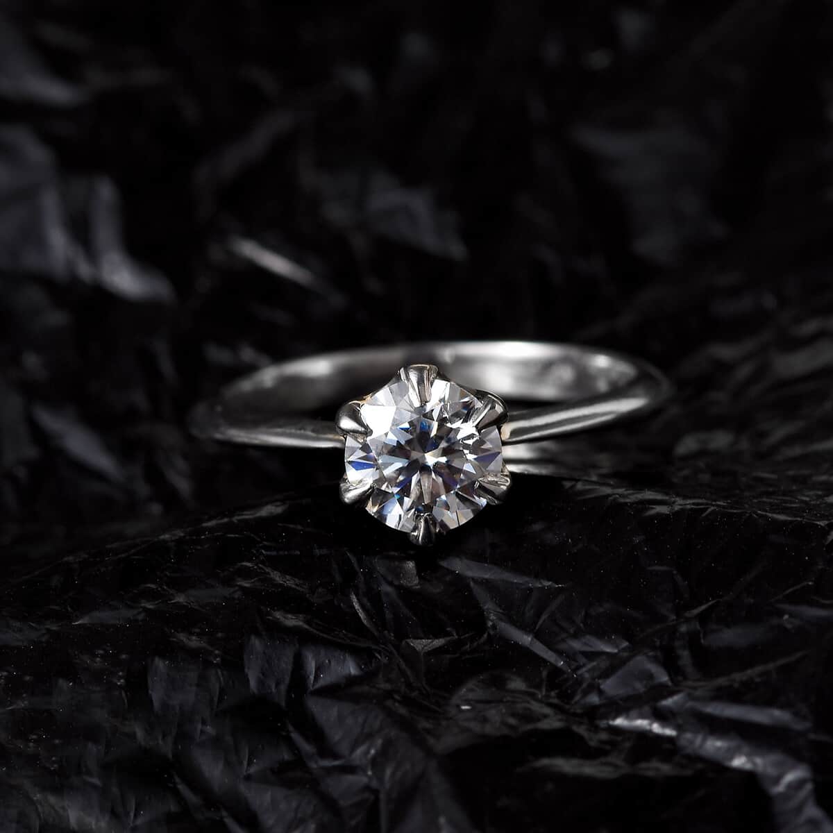 Moissanite Solitaire Ring in Platinum Over Sterling Silver (Size 7.0) 0.75 ctw image number 2