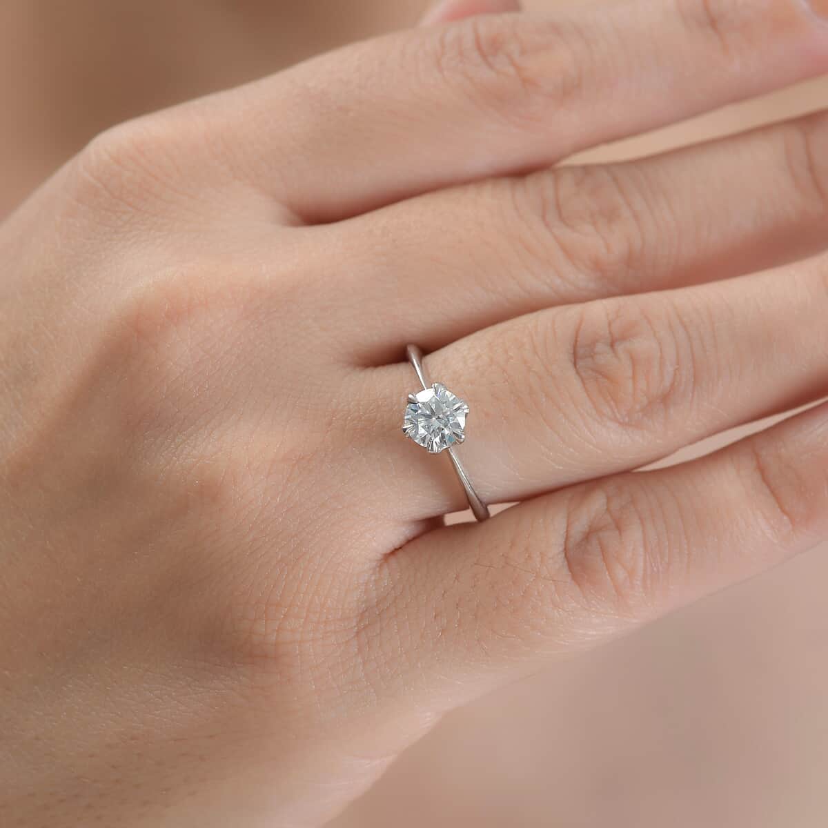 Moissanite Solitaire Ring in Platinum Over Sterling Silver (Size 7.0) 0.75 ctw image number 3