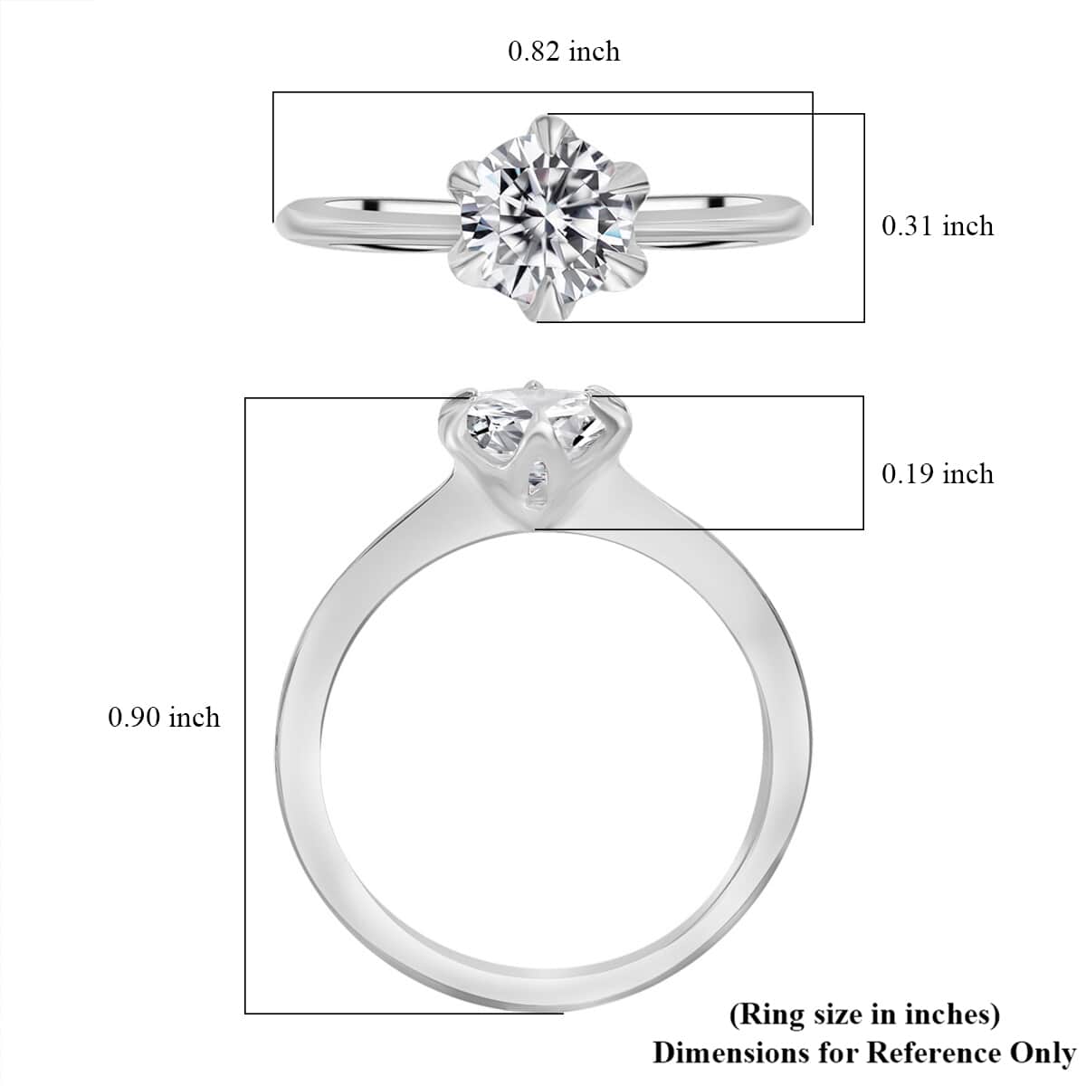 Moissanite Solitaire Ring in Platinum Over Sterling Silver (Size 7.0) 0.75 ctw image number 6