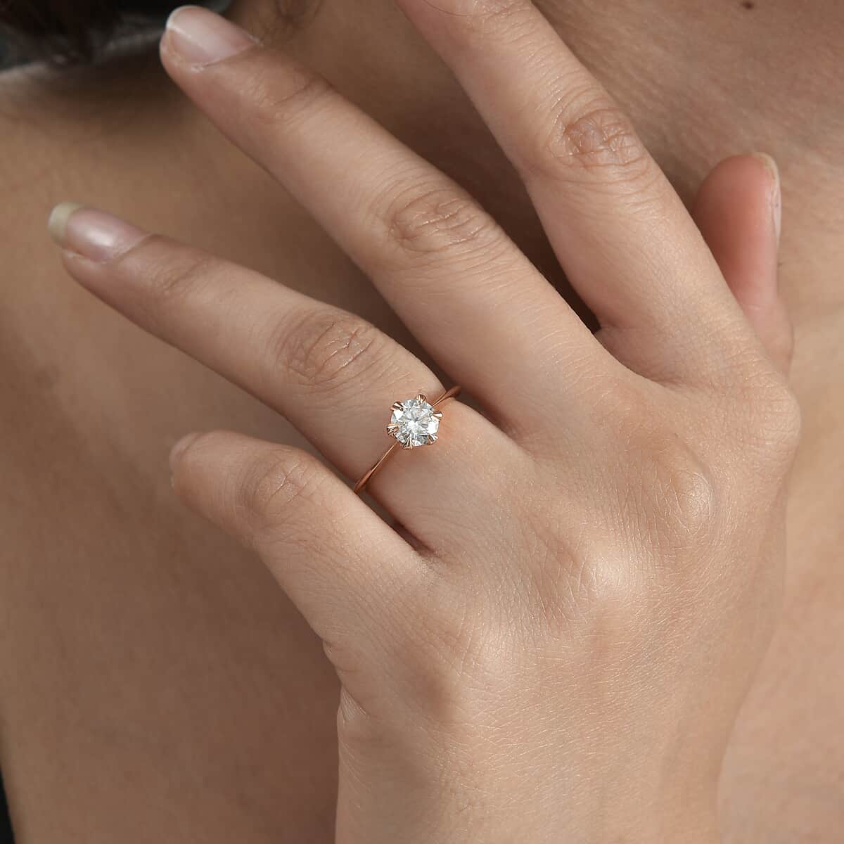 Moissanite Solitaire Ring in Vermeil Rose Gold Over Sterling Silver (Size 6.0) 0.75 ctw image number 3