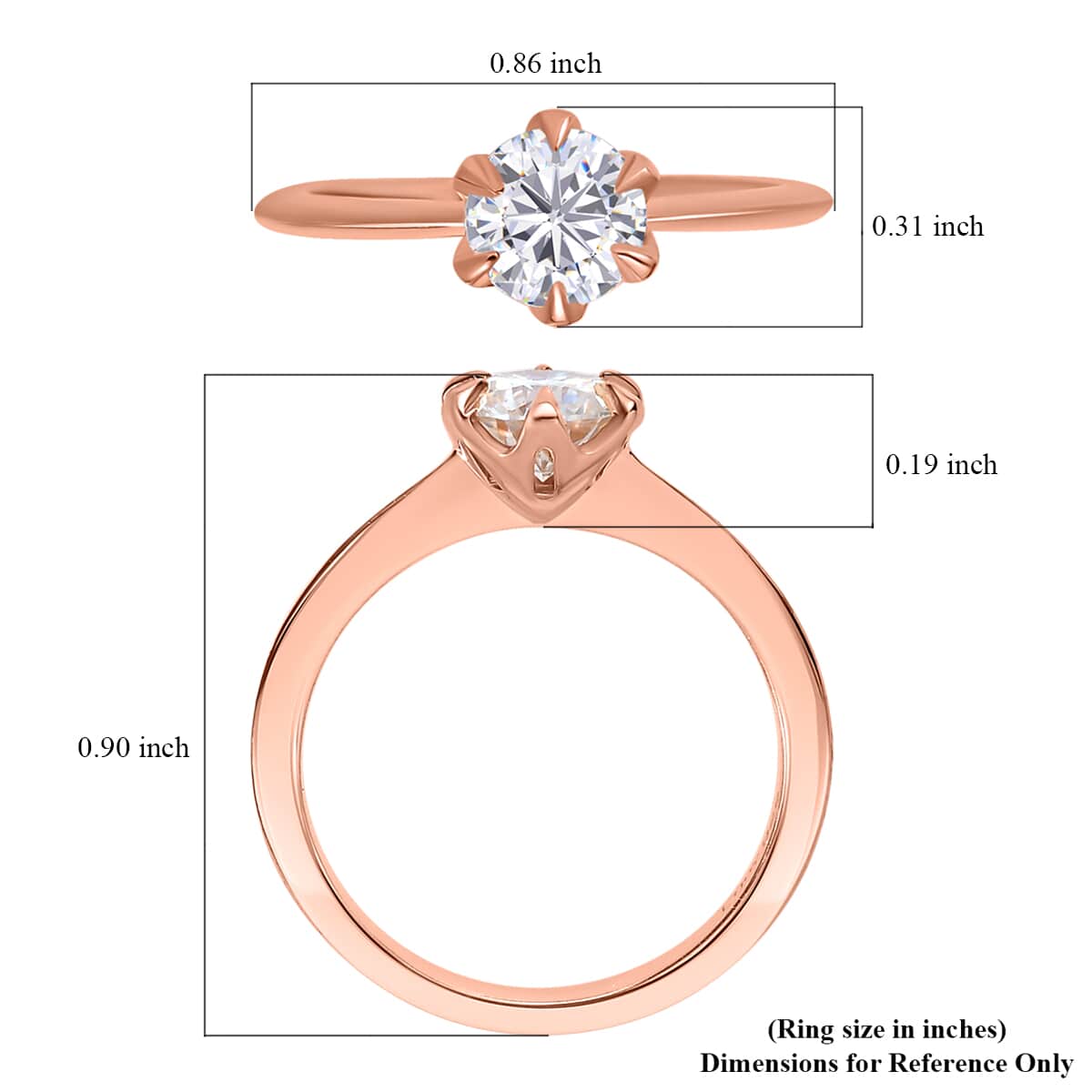 Moissanite Solitaire Ring in Vermeil Rose Gold Over Sterling Silver (Size 6.0) 0.75 ctw image number 6